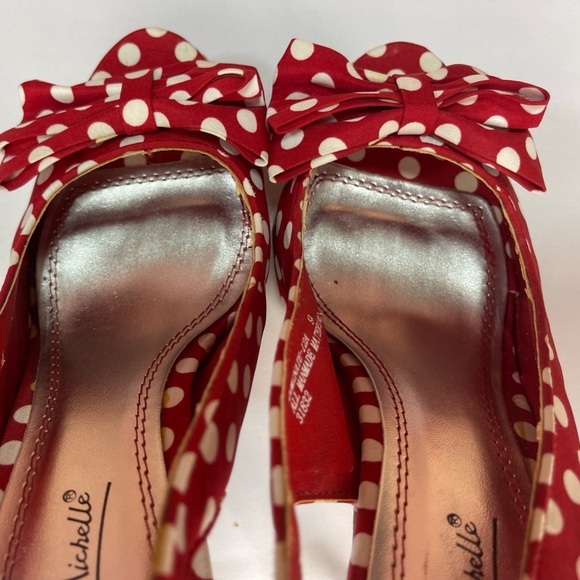 Red and white polka dot Bettie boop rockabilly platform high heeled shoes size 9 - Picture 11 of 17